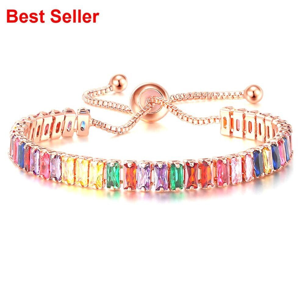 Gold Plated Tennis Bracelet with Crystal Zircon Adjustable Box Chain